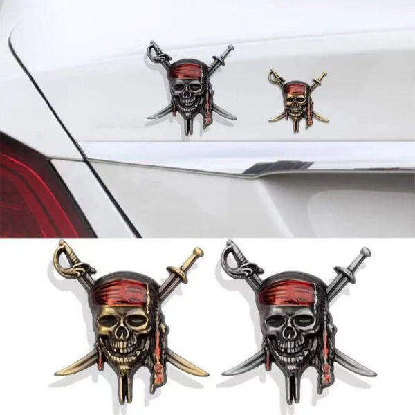 Car Styling 3D Metal Pirate Skull Emblem Badge Stickers Decals Auto Motorcycle Cover Scratches Personality Decor Accessories - Image 2