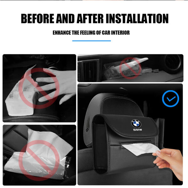 PU Leather Car Tissue Box Paper Towel Bag Hanging Storage For BMW M E39 E46 E60 E90 F30 F10 F20 F25 F15 X1 X3 Auto Accessories - Image 6