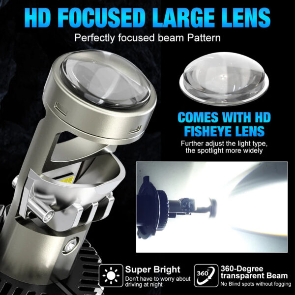 2pcs H7 H4 Led Projector headlights Lens 1:1 Wireless H11 H8 H9 Led Projector 9005 9006 HB3 Car Headlight Mini Lens Fog Light - Image 5