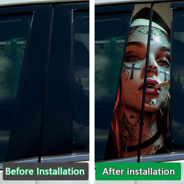 1PC/2PCS Somking Nun Sister Auto B-pillar Stickers Car Center Column Decoration Cover Scratches Waterproof Decals Accessories - Image 3