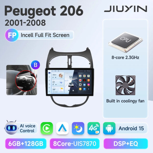 Android 15 Wireless CarPlay Auto Car Radio For Peugeot 206 206CC 206SW 2001-2008 Car Intelligent Systems DSP SWC RDS GPS FM - Image 12