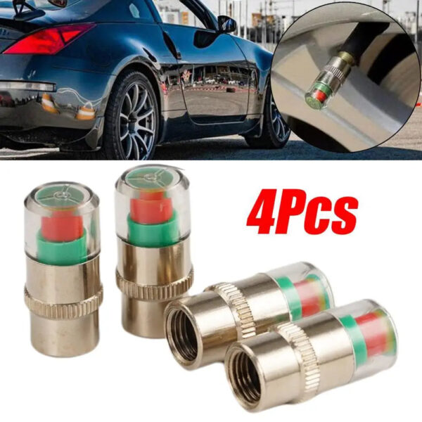4 Pcs Car Auto Tire Monitor Valve Dust Cap Car Tyre Tire Pressure Gauge Indicator Alert Tpms Monitoring Valve External Detection - Image 2