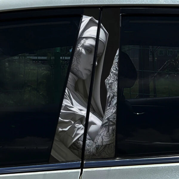 1PC/2PCS Somking Nun Sister Auto B-pillar Stickers Car Center Column Decoration Cover Scratches Waterproof Decals Accessories - Image 5