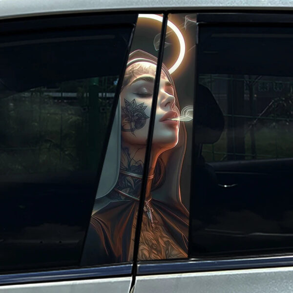 1PC/2PCS Somking Nun Sister Auto B-pillar Stickers Car Center Column Decoration Cover Scratches Waterproof Decals Accessories - Image 9
