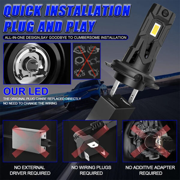 H7 LED Headlight Bulb Mini Wireless 1500W 1200000LM 6000K 7535 CSP for Car Headlamp Auto Diode Lamps H7 Turbo Led 12V Automobile - Image 5