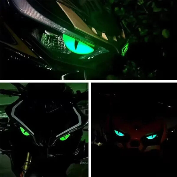 6 Reflective Luminous Devil's Eye Car Stickers Green Auto Motorcycle Headlight Styling Sticker Drip Glue Cat Eye Decoration - Image 3