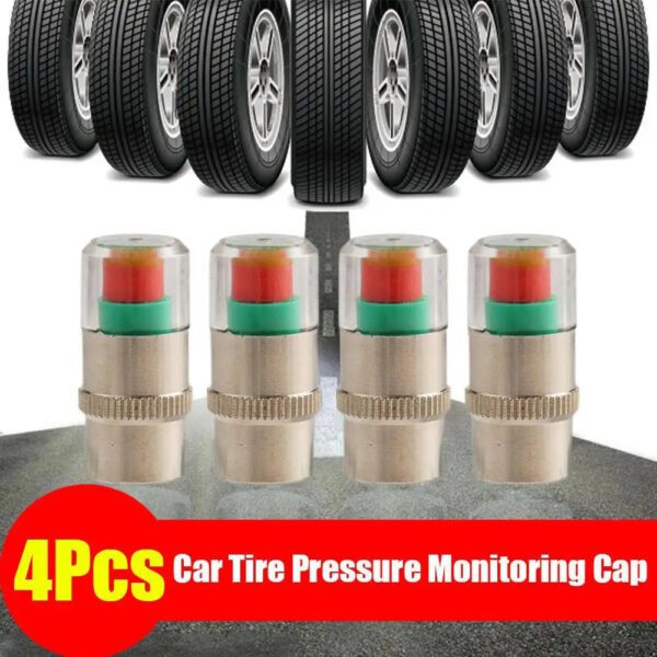 4 Pcs Car Auto Tire Monitor Valve Dust Cap Car Tyre Tire Pressure Gauge Indicator Alert Tpms Monitoring Valve External Detection - Image 3