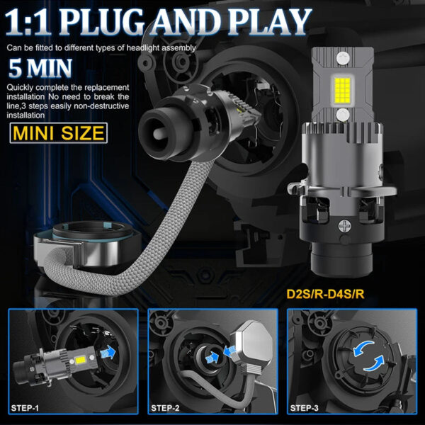 2PCS D2S D4S D2R LED Headlight HID D1S D3S D8S LED Headlamp Bulbs 1000000LM Xenon Car Lights Turbo Lamps Canbus 6000K Plug&Play - Image 5