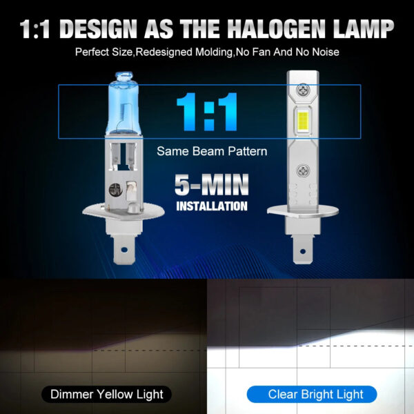XSTORM H1 H3 LED Headlight Bulb Mini 50W 20000LM CSP for Car Headlamp Fanless Light Auto Diode Fog Lamps 12V 6000K Automobile - Image 4