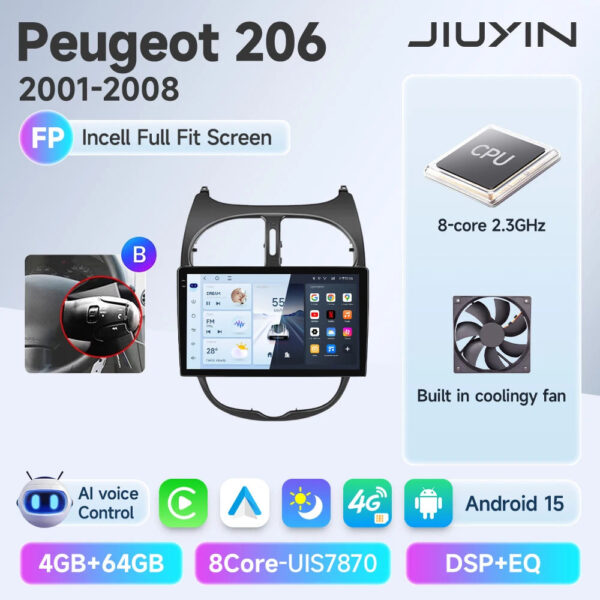 Android 15 Wireless CarPlay Auto Car Radio For Peugeot 206 206CC 206SW 2001-2008 Car Intelligent Systems DSP SWC RDS GPS FM - Image 7