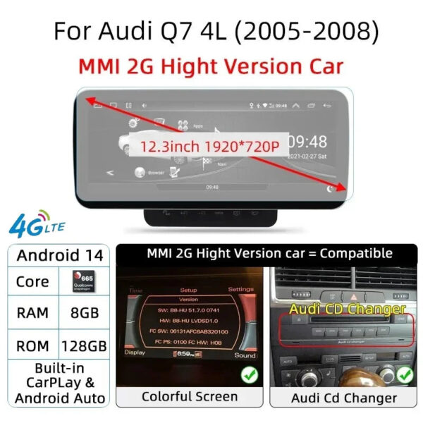 Android 14 Car Screen Player For Audi Q7 4L 2005-2015 GPS Navi Multimedia Stereo 8+128GB RAM 5G WIFI Carplay Qualcomm 8 Core - Image 8